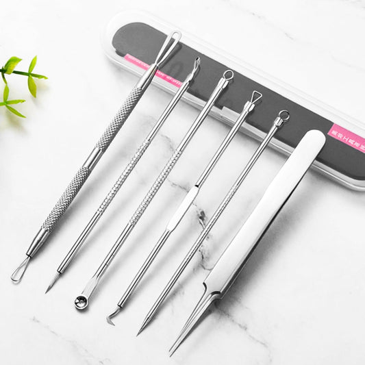 6 PCS Blackhead Remover Comedone Extractor Acne Needle Tools Set Professional Stainless Blackhead Tweezer Kit Removing Whitehead Popping Zit for Nose Face Skin Blemish Treatment Pimple Popper Tool Kit