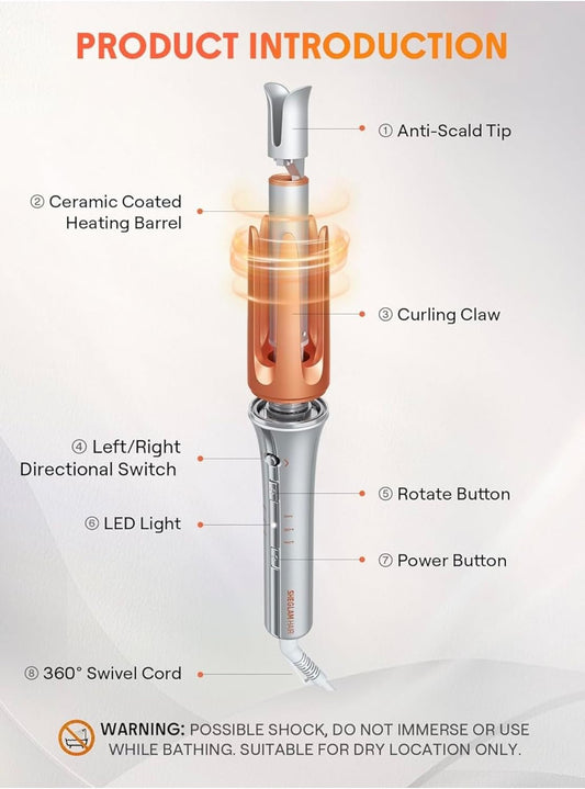 SHEGLAM Automatic Curling Iron 1 inch with 3 Temperatures Fast Heating, 2-Way Rotation, Automatic Shut-Off, Anti-Scald, Anti-Tangle Rotating for Hair Styling