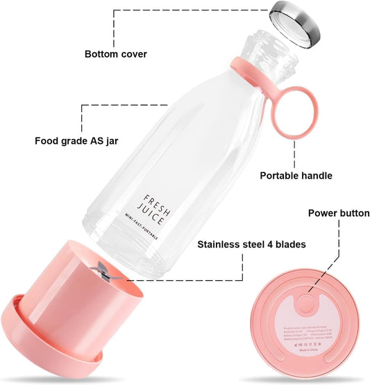 Portable Blender Bottle – USB Rechargeable Smoothie Maker, Mini Juicer Cup for Fresh Juice, Shakes & Smoothies (350ml)
