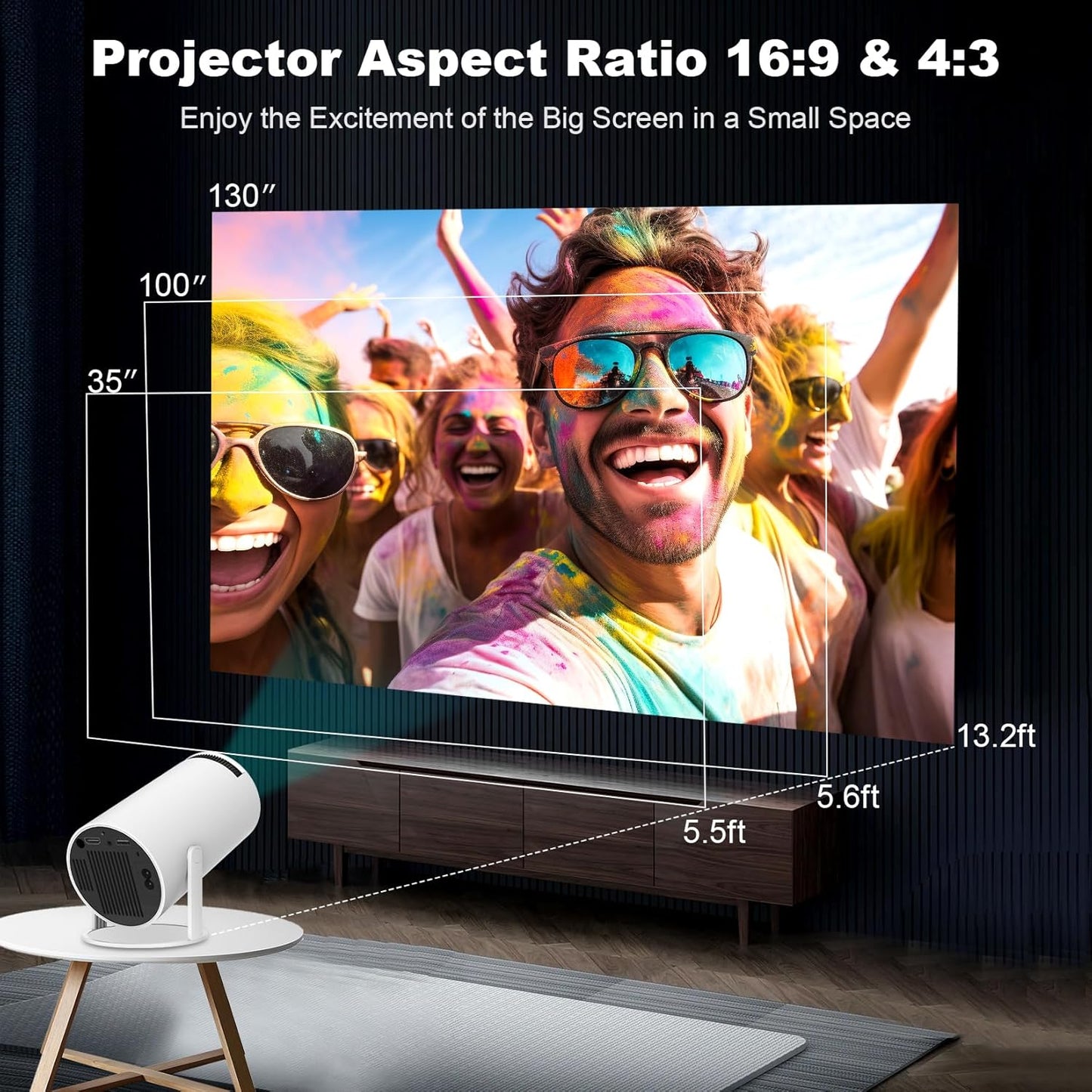 HY300 Pro Ultra Portable Projector 4K WiFi 6 BT 5.2 Upgraded Portable Projector Full HD