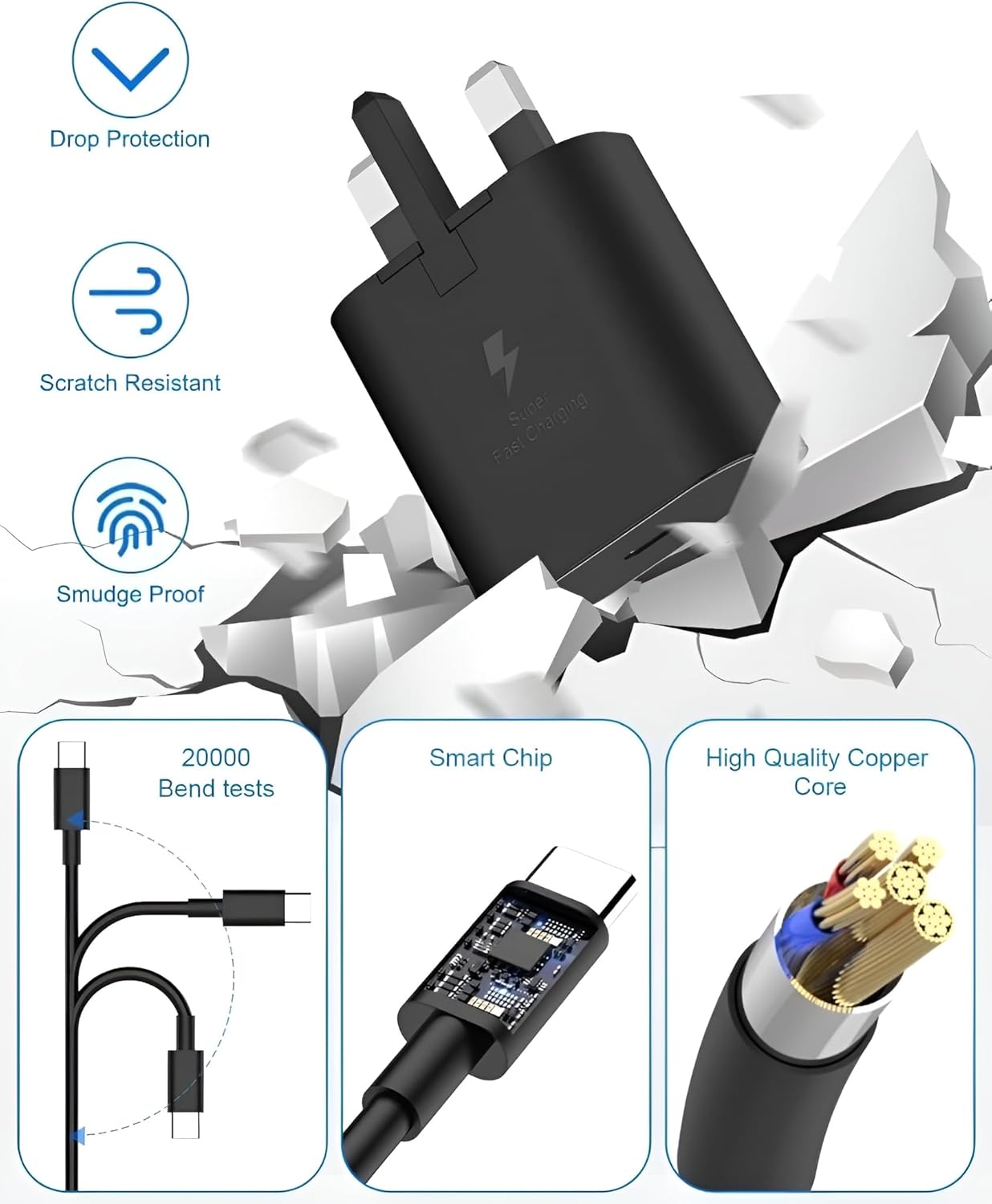 45W PD Adapter with 5A USB-C Cable – Super Fast Charging for Phones & Laptops