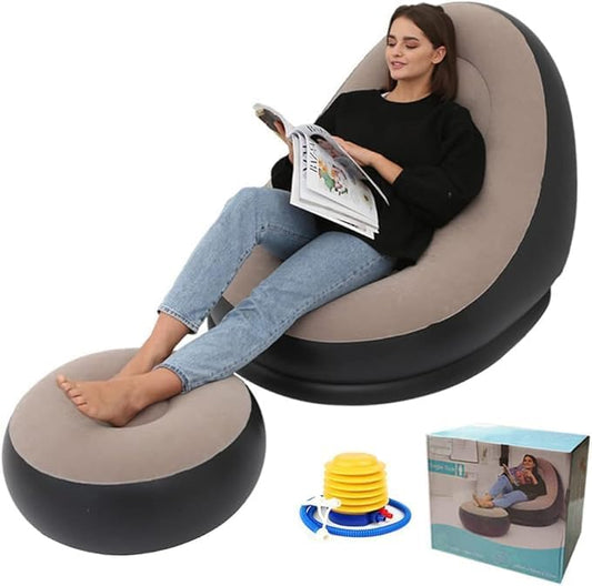 Inflatable Lounge Chair with Ottoman – Portable Air Sofa for Indoor & Outdoor Relaxation