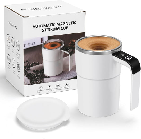 Automatic stirring coffee cup, Auto Magnetic Coffee Mug with LED Display Temperature, Rechargeable Automatic Stirring Mug.A portable thermos cup essential for autumn and winter.
