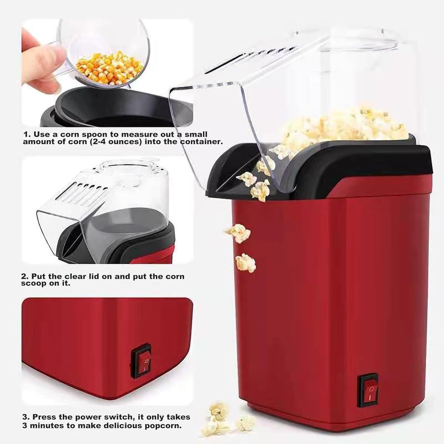 Portable Popcorn Maker, Hot Mini Air Popper 3 Minutes Fast Making, Healthy Oil Free Smart Popper Gift Set, mall Popped Machine with Measuring 12 OZ Cup BPA Free