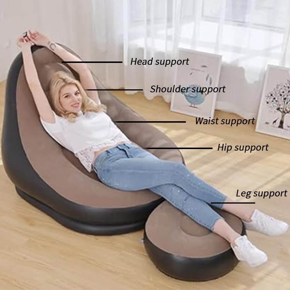 Inflatable Lounge Chair with Ottoman – Portable Air Sofa for Indoor & Outdoor Relaxation