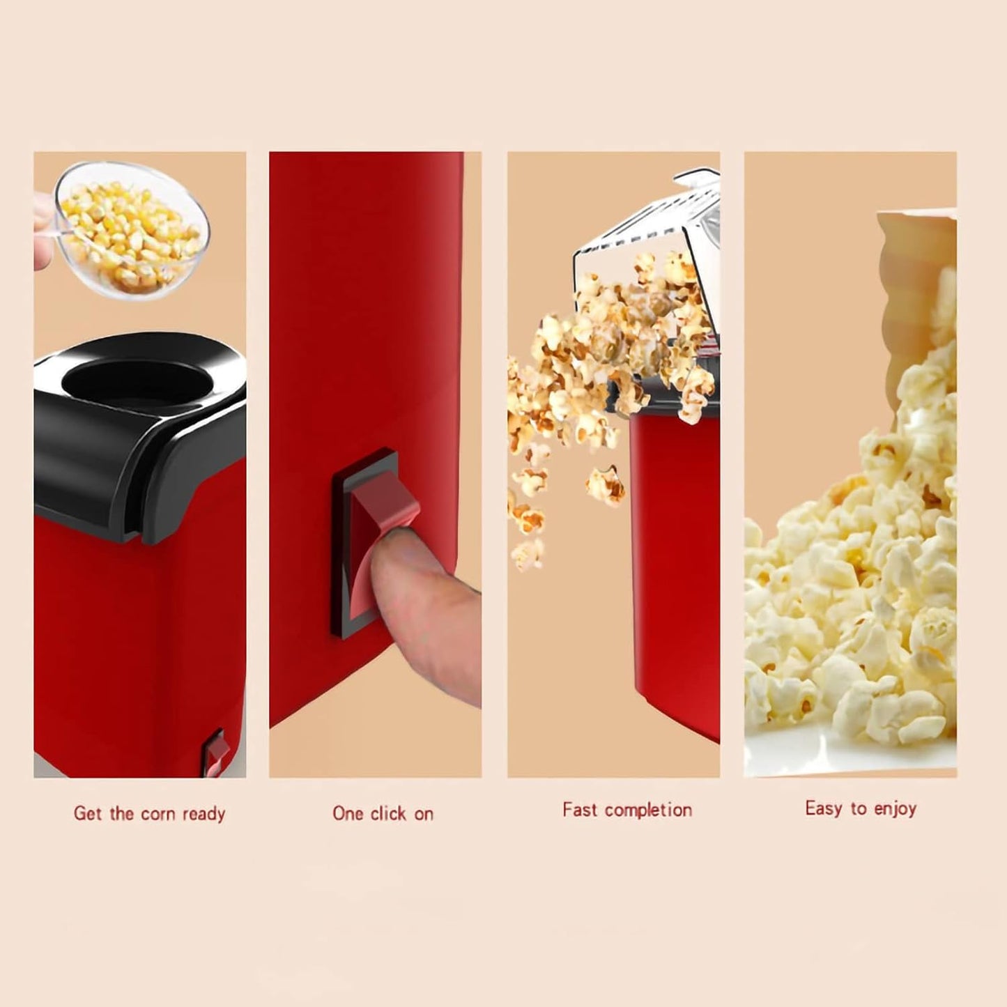 Portable Popcorn Maker, Hot Mini Air Popper 3 Minutes Fast Making, Healthy Oil Free Smart Popper Gift Set, mall Popped Machine with Measuring 12 OZ Cup BPA Free