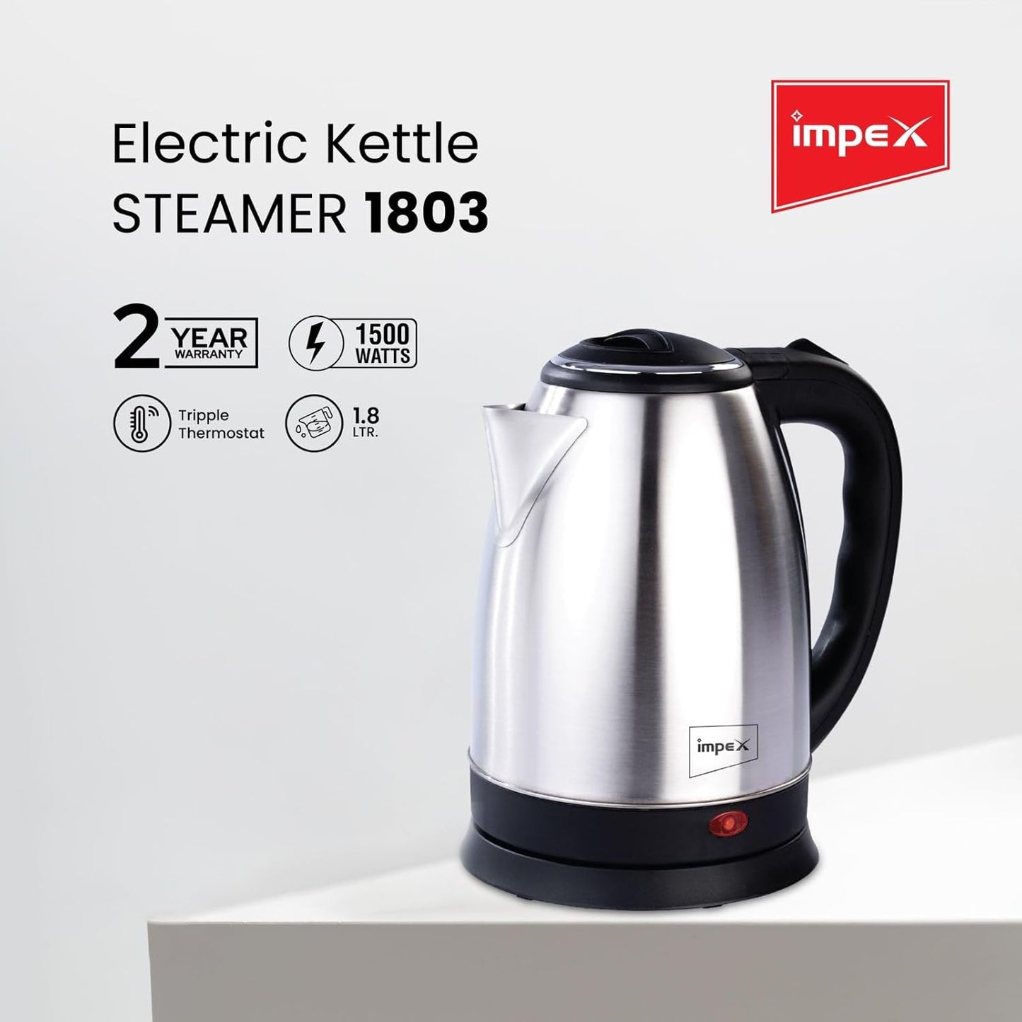 Impe X STEAMER 1803 1500W 1.8 Liter Stainless Steel Electric Kettle