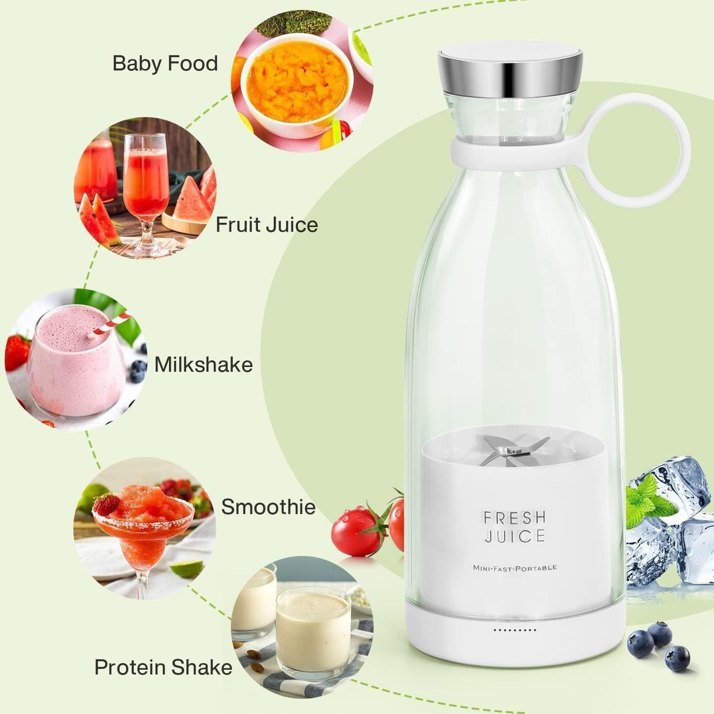 Portable Blender Bottle – USB Rechargeable Smoothie Maker, Mini Juicer Cup for Fresh Juice, Shakes & Smoothies (350ml)