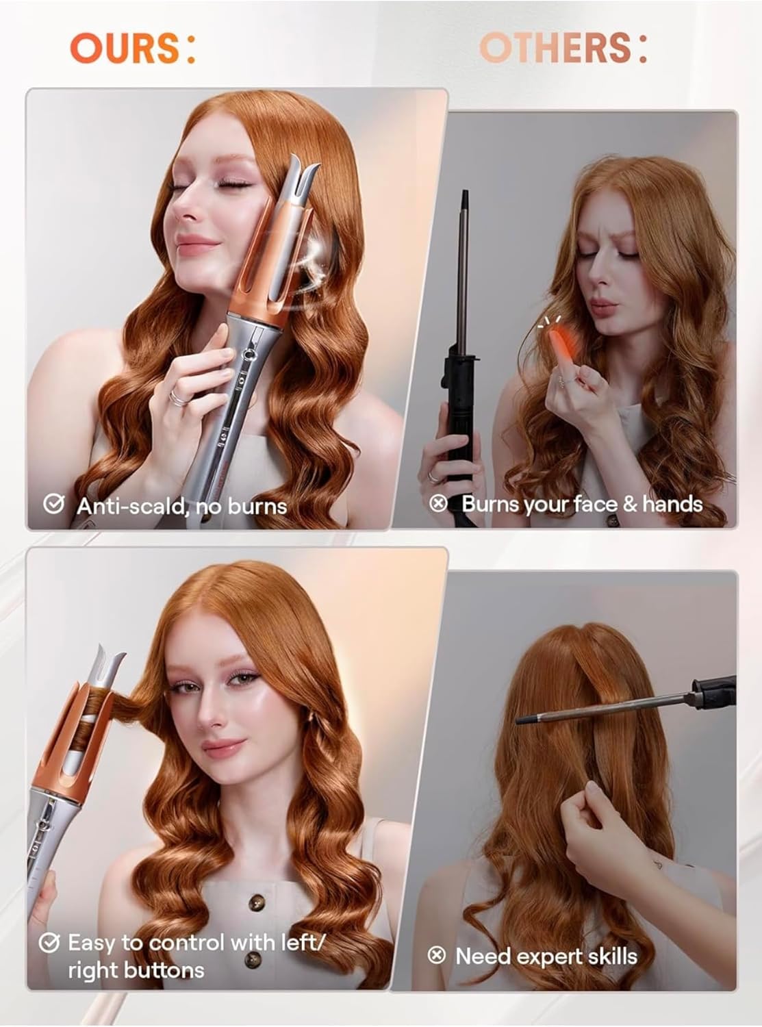 SHEGLAM Automatic Curling Iron 1 inch with 3 Temperatures Fast Heating, 2-Way Rotation, Automatic Shut-Off, Anti-Scald, Anti-Tangle Rotating for Hair Styling