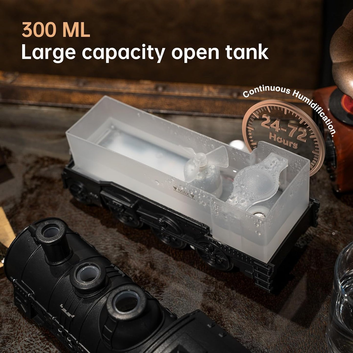 “Steam Train Shaped Essential Oil Flame Diffuser with LED Flame Lights & Cool Mist Humidifier”
