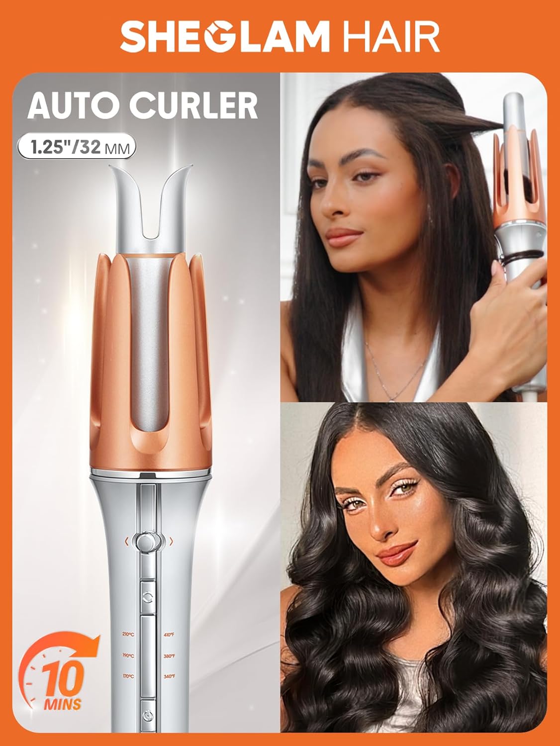 SHEGLAM Automatic Curling Iron 1 inch with 3 Temperatures Fast Heating, 2-Way Rotation, Automatic Shut-Off, Anti-Scald, Anti-Tangle Rotating for Hair Styling
