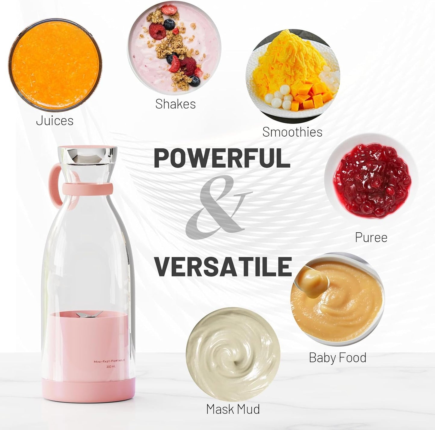 Portable Blender Bottle – USB Rechargeable Smoothie Maker, Mini Juicer Cup for Fresh Juice, Shakes & Smoothies (350ml)