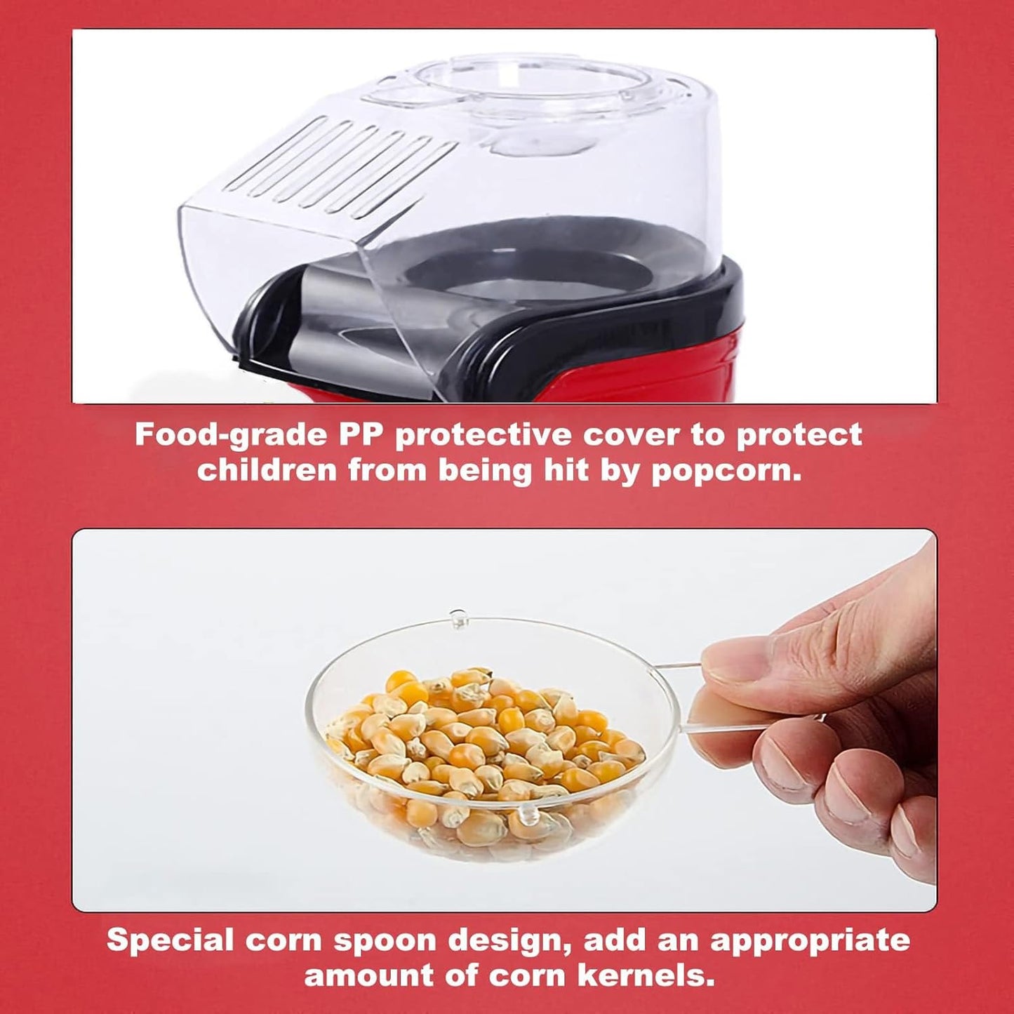 Portable Popcorn Maker, Hot Mini Air Popper 3 Minutes Fast Making, Healthy Oil Free Smart Popper Gift Set, mall Popped Machine with Measuring 12 OZ Cup BPA Free