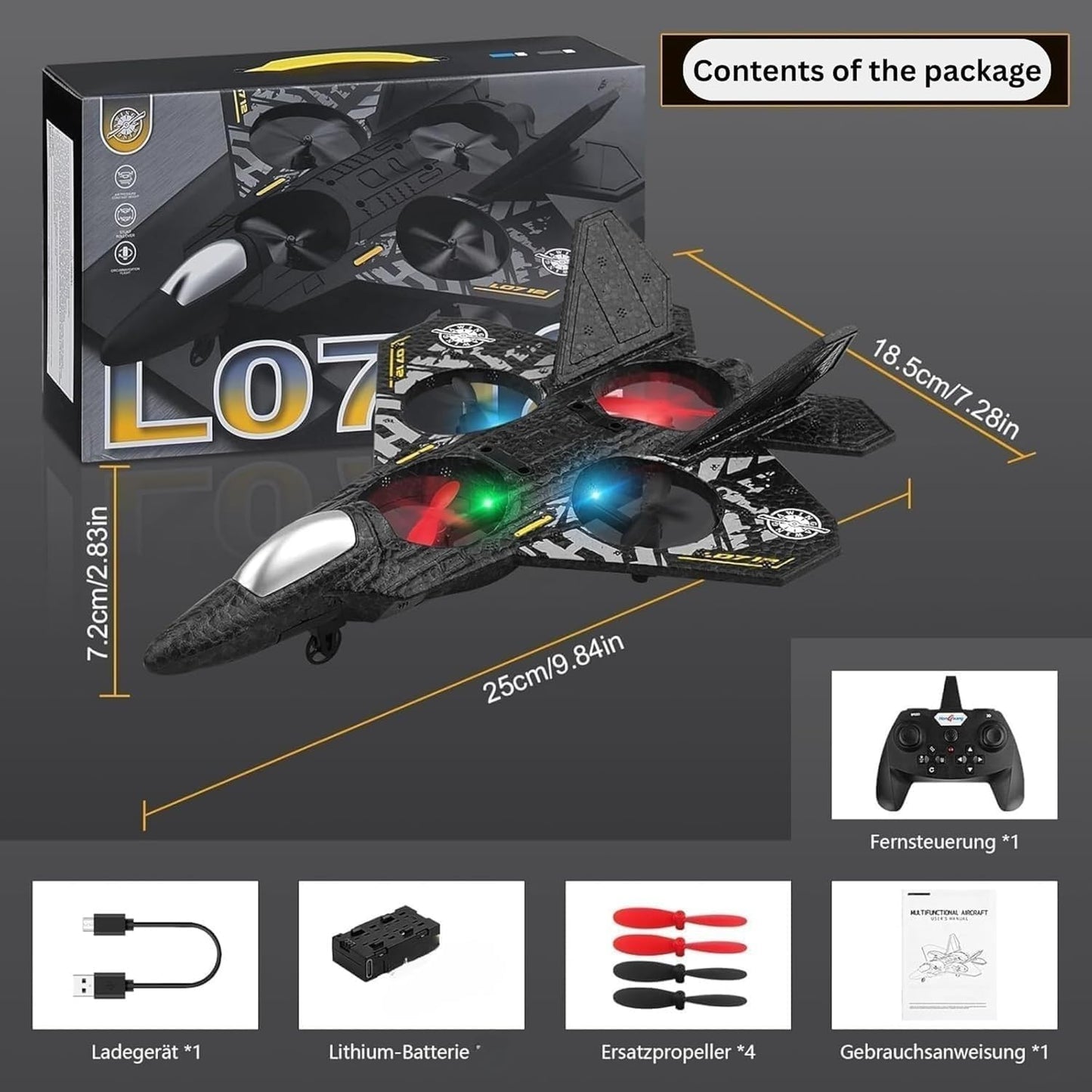 2.4GHz Remote Controlled L0712 RC Aeroplane with LED Lights, 80m Range, USB Charging,Ideal for Beginners, Children, and Adults, Indoor/Outdoor Flying Toy