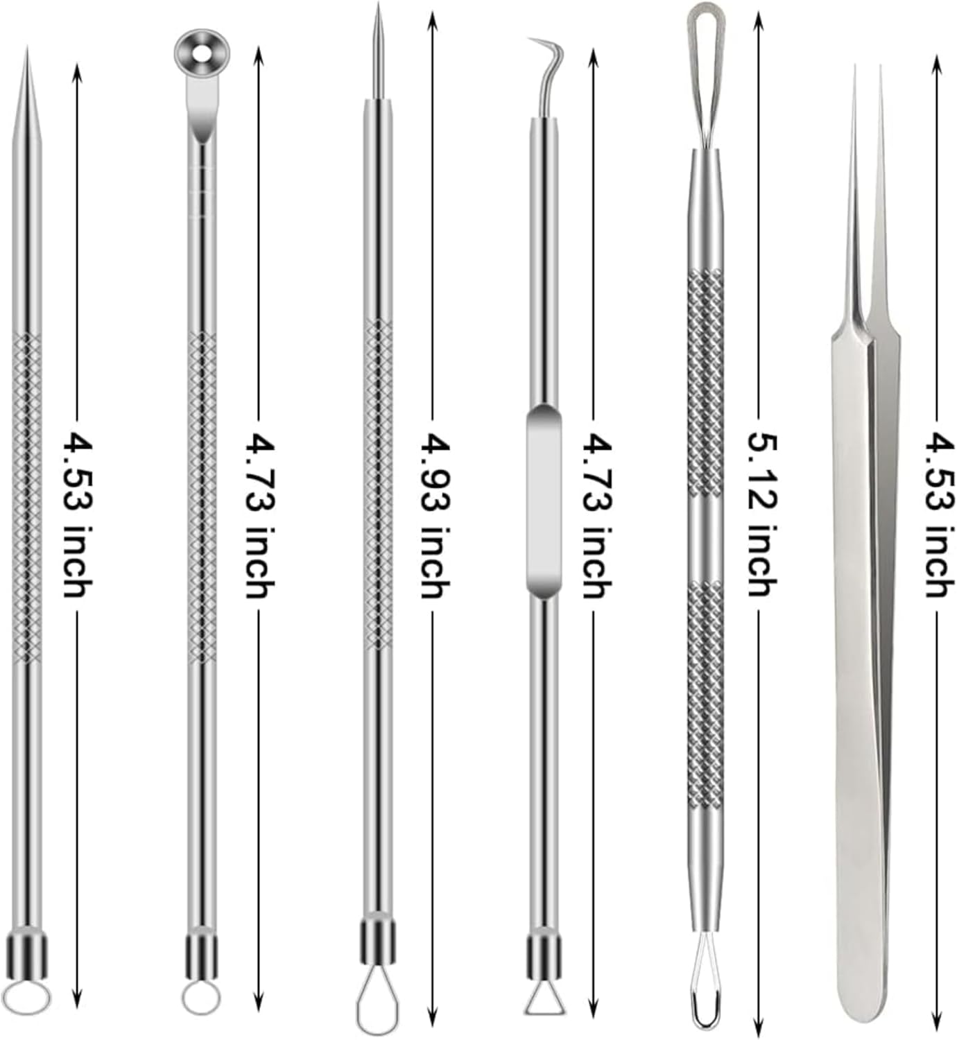 6 PCS Blackhead Remover Comedone Extractor Acne Needle Tools Set Professional Stainless Blackhead Tweezer Kit Removing Whitehead Popping Zit for Nose Face Skin Blemish Treatment Pimple Popper Tool Kit