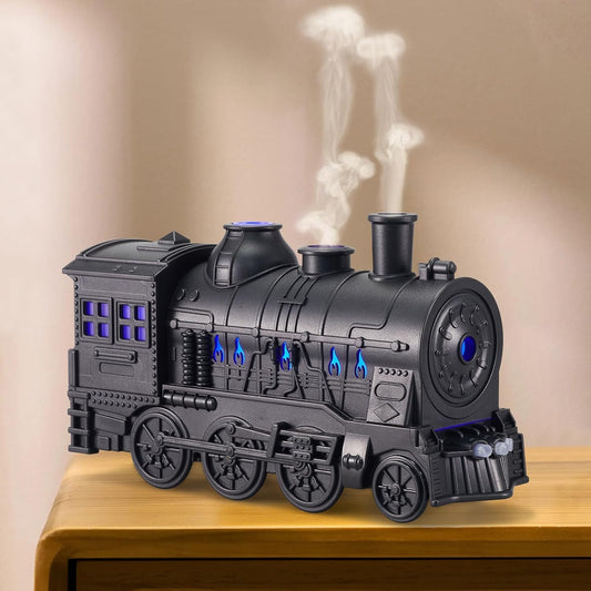 “Steam Train Shaped Essential Oil Flame Diffuser with LED Flame Lights & Cool Mist Humidifier”