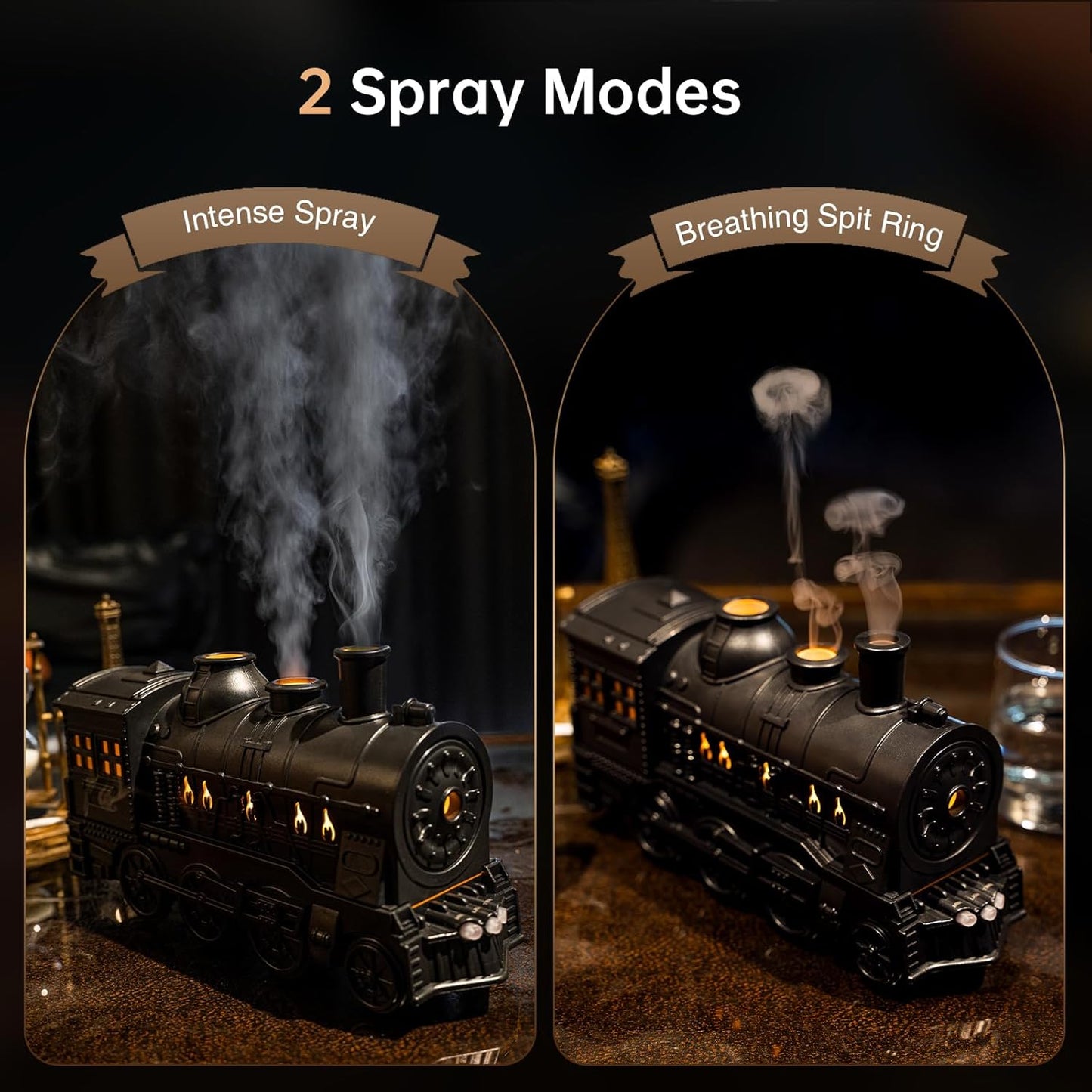 “Steam Train Shaped Essential Oil Flame Diffuser with LED Flame Lights & Cool Mist Humidifier”