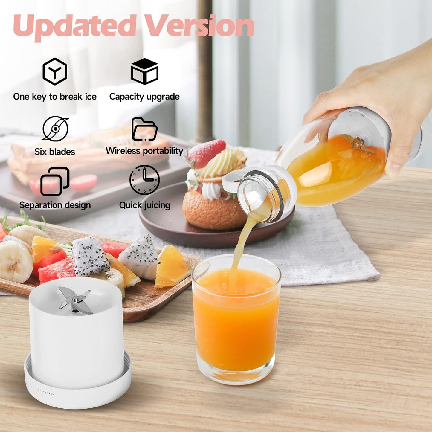 Portable Blender Bottle – USB Rechargeable Smoothie Maker, Mini Juicer Cup for Fresh Juice, Shakes & Smoothies (350ml)