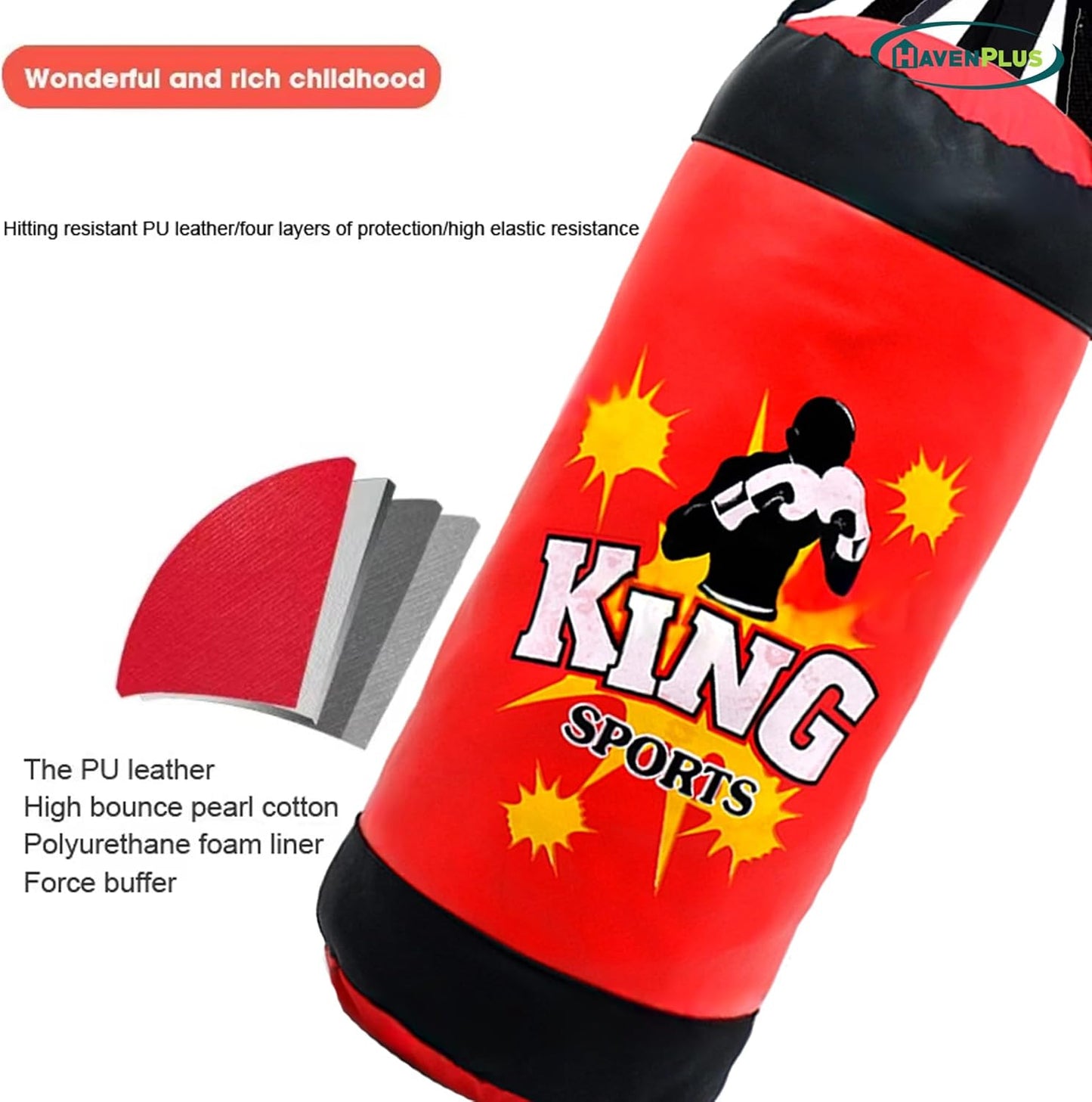 Sports Youth Kids Boxing Kit Training Bag Set – Punching Bag Gloves Heavy Bag Bundle for Children – Youth Boxing Set for Boys & Girls – Training Toy for Ages 3+ by HavenPlus