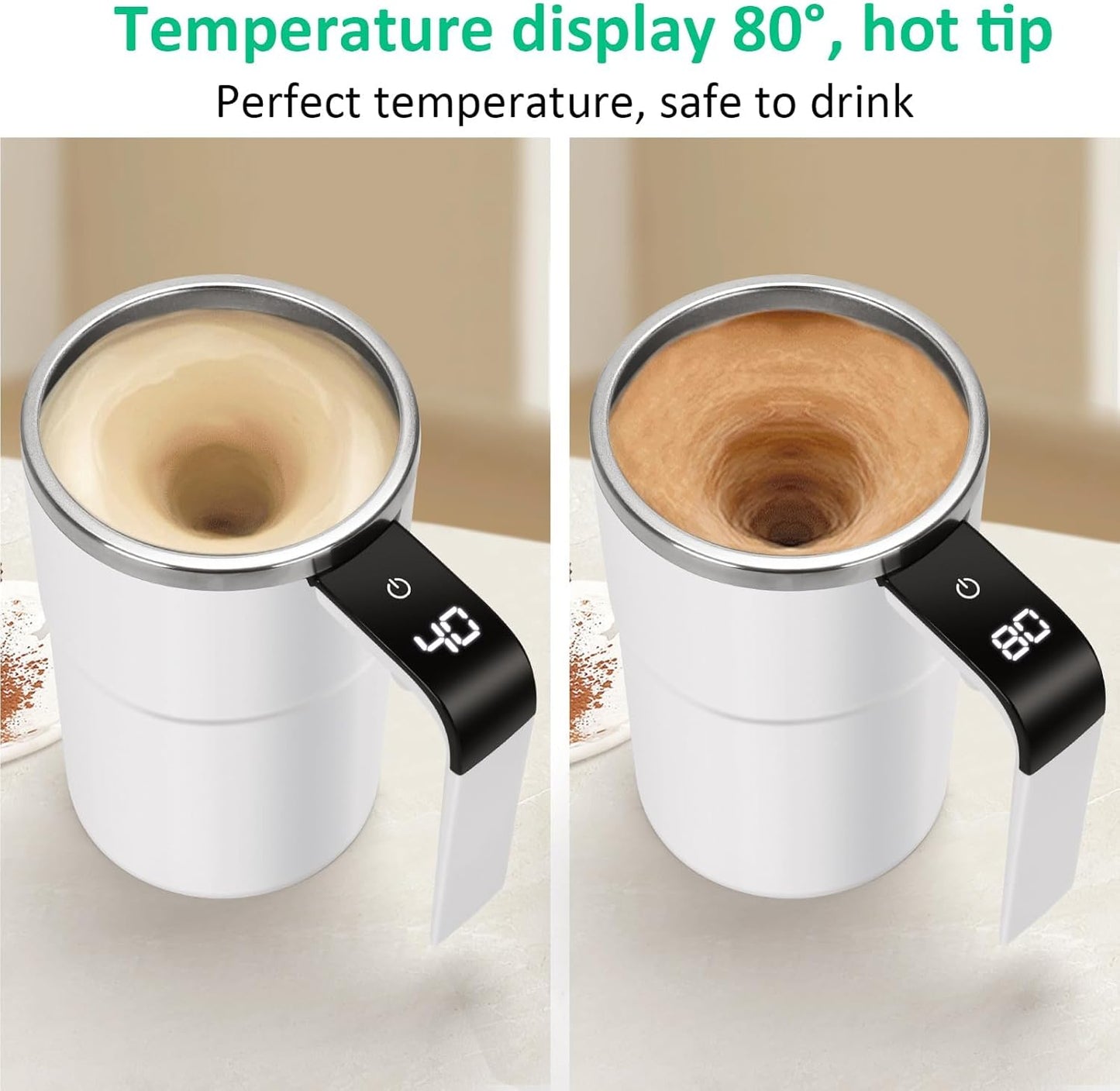 Automatic stirring coffee cup, Auto Magnetic Coffee Mug with LED Display Temperature, Rechargeable Automatic Stirring Mug.A portable thermos cup essential for autumn and winter.