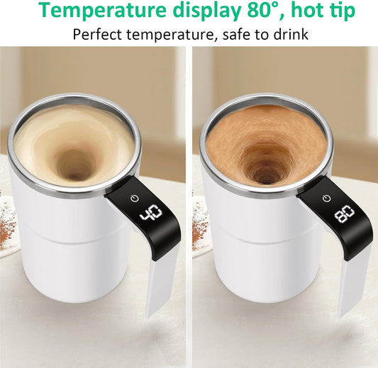 Automatic stirring coffee cup, Auto Magnetic Coffee Mug with LED Display Temperature, Rechargeable Automatic Stirring Mug.A portable thermos cup essential for autumn and winter.