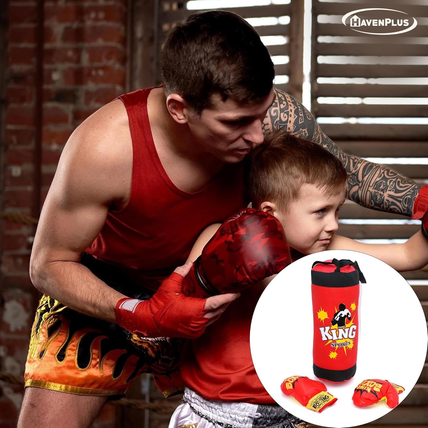 Sports Youth Kids Boxing Kit Training Bag Set – Punching Bag Gloves Heavy Bag Bundle for Children – Youth Boxing Set for Boys & Girls – Training Toy for Ages 3+ by HavenPlus