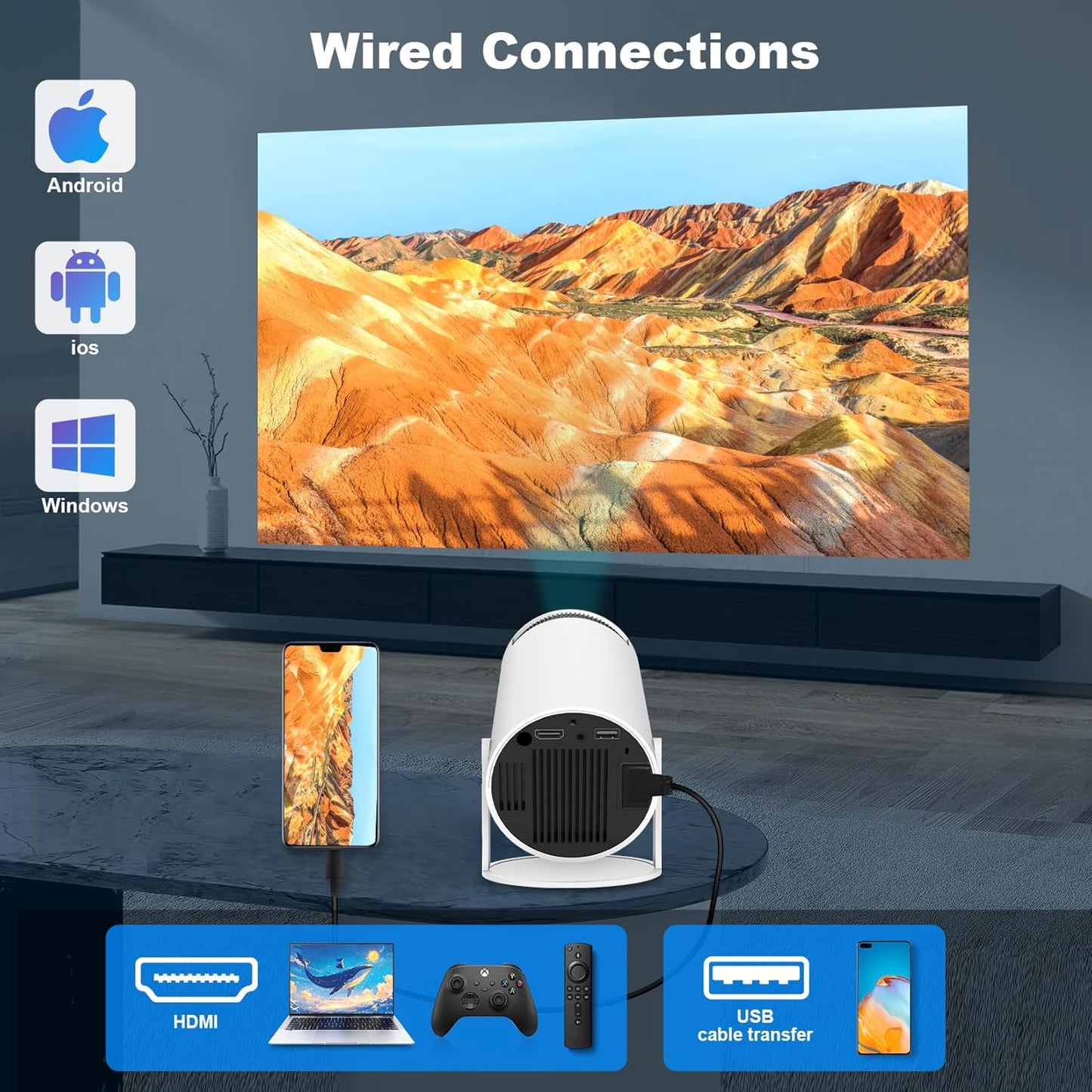 HY300 Pro Ultra Portable Projector 4K WiFi 6 BT 5.2 Upgraded Portable Projector Full HD