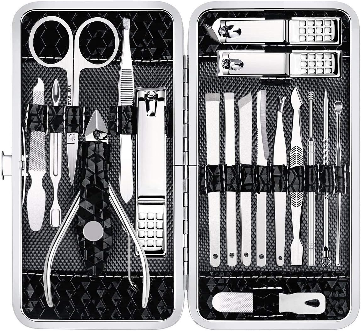 Nail Clippers Set Fingernail and Toenail Clipper Cutters, Manicure Pedicure Kit 18 Pieces Stainless Steel Professional Grooming Kits, Nail Care Tools with Luxurious Travel Case
