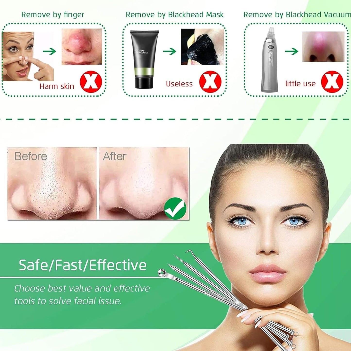 6 PCS Blackhead Remover Comedone Extractor Acne Needle Tools Set Professional Stainless Blackhead Tweezer Kit Removing Whitehead Popping Zit for Nose Face Skin Blemish Treatment Pimple Popper Tool Kit
