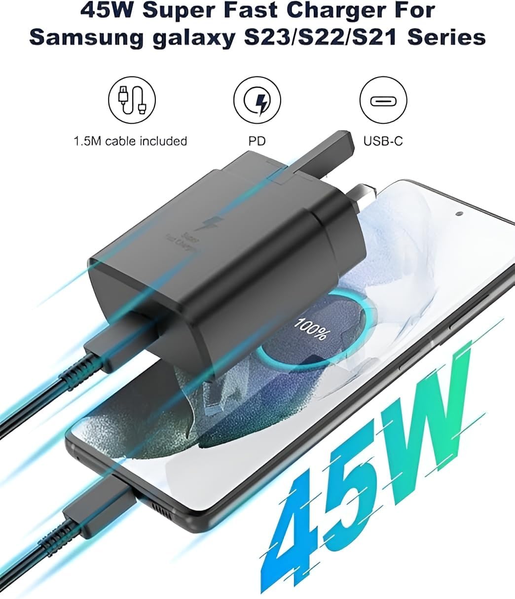 45W PD Adapter with 5A USB-C Cable – Super Fast Charging for Phones & Laptops