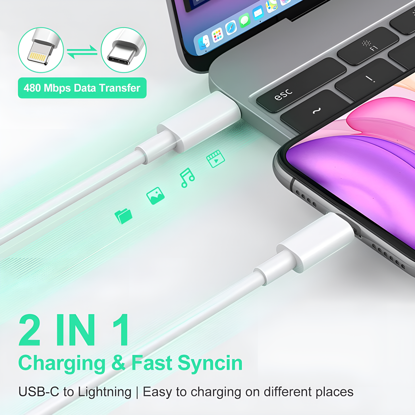 MFi Certified iPhone Charger Cable 1M, USB C to Lightning Cable