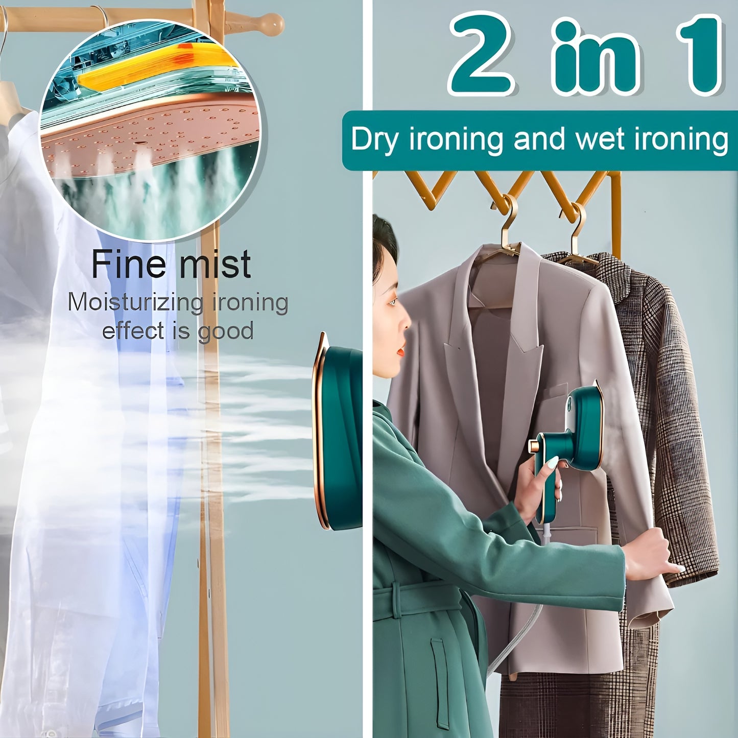 Portable Handheld Garment Steamer & Iron – 2-in-1 Clothes Wrinkle Remover for Home & Travel